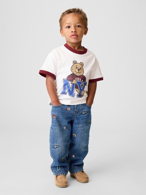 Gap Erkek Bebek Mavi Toddler Nakışlı Pull-On Baggy Jean Pantolon