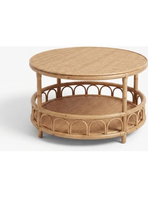 Maison Luré El Yapımı Doğal Rattan & Hazeran Iki Raflı Yuvarlak Orta Sehpası