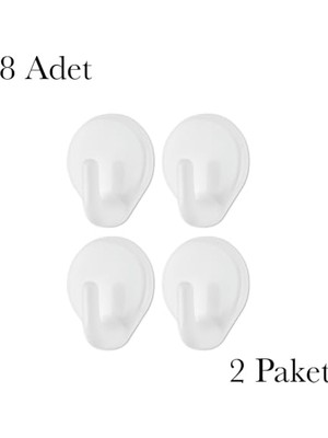 Ertürk Store Beyaz Yapışkanlı Plastik Askı Kancası 8 Adet (2 Paket)
