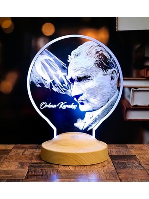 Ertürk Store Atatürk ve Türk Bayrağı Görselli, Isimli LED Lamba, 100. Yıl Hediyesi