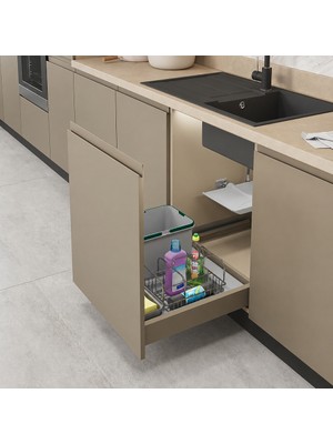 Elovias Starax 70CM Çekmece Içi Tekli Çöp Kovası Taşınabilir Sepetli (Otomatik) 12+2 Litre Gri Renk (S-2547-G)