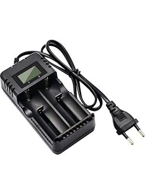 Ertürk Store Akü Şarj Cihazı, LCD Ekranlı, Lityum Iyon, Akıllı Hızlı Şarj, 2 Yuvalı, 3,7 V, 26650/18650/14500/16340 Uyumlu