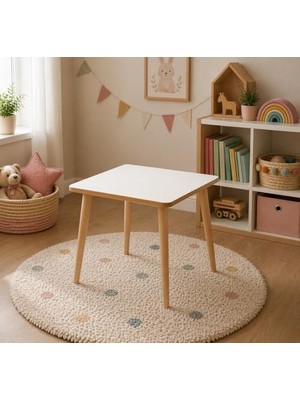 Ertürk Store Montessori Çocuk Aktivite Masası Çalışma Masası, Ahşap Oyun Boyama Etkinlik Alanı, Unisex Çocuk Odası Için, 50 x 50 cm (Sadece Masa)