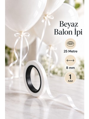 Atölye Mi Beyaz Balon Ipi Rafya 25 Metre - 1 Adet Balon Bağlama Ipi Beyaz