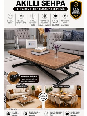 Maison Luré Home Üst Tabla Mdf Ceviz Oval Köşe Alt Mekanizma Siyah Orta Sehpa