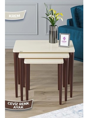 Maison Luré 1.sınıf Mdf Lake Boya Krem 3lü Zigon Sehpa Takımı