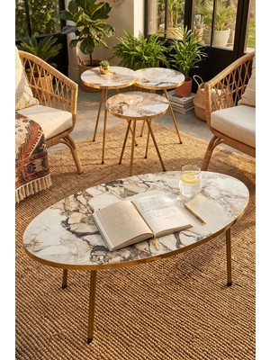 Maison Luré Zigon ve Orta Sehpa Elips Gold Metal Ayak Gold Efes Set
