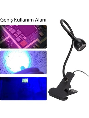 Tekno Hediye Powermaster 3W Uv Mor Işık Esnek Masa Lambası Oje Uv Reçine Yapışkan Mürekkep Kurutucu 32 cm Esnek Başlıklı 150 cm Kablolu Anahtarlı Masa Lambası