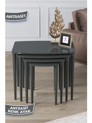 Maison Luré 1.sınıf Mdf ve Lake Boya Antrasit 4lü Zigon Sehpa Takımı