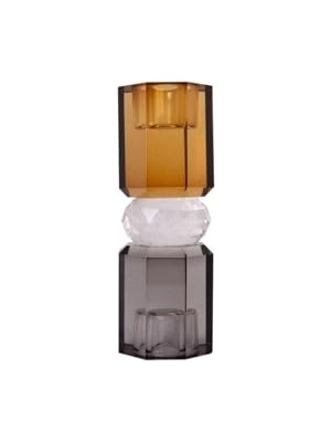 Ertürk Store Kristal Mum Tutucu, Kahverengi, Şeffaf ve Füme, 15X5,5 cm