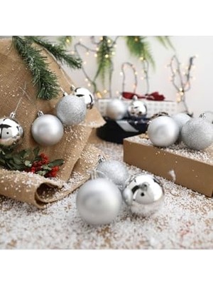 Ertürk Store 6 cm Gümüş Yılbaşı Süs Topu, Çam Ağacı Dekoru, 12 Adet
