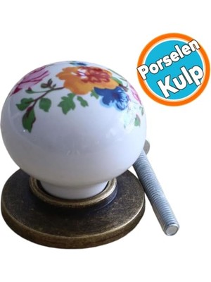 Ertürk Store Kapak, Mobilya Kulp Çiçekli Porselen Düğme Mutfak Dolabı Çekmece Dolap Kulpları Kulpu Kulbu