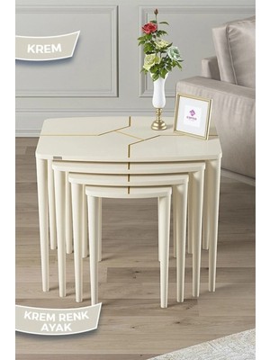 Maison Luré 1.sınıf Mdf ve Lake Boya Krem 4lü Zigon Sehpa Takımı