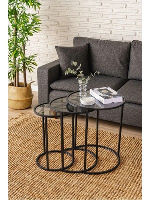 Maison Luré Füme Camlı Üçlü Dekoratif Yan Sehpa Zigon