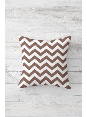 Ertürk Store Zigzag Çizgili Geometrik Çift Taraflı Baskılı Gizli Fermuarlı Dekoratif Kırlent Kılıfı, Beyaz-Kahve 45 x 45