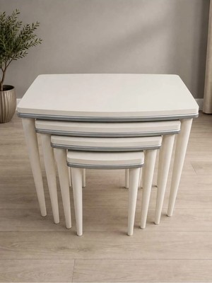 Maison Luré 4'lü Mdf Ahşap Zigon Sehpa Gümüş Bej