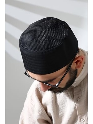 Ertürk Store Siyah Fileli Kumaş Kalıp Namaz Takkesi, Siyah, 57