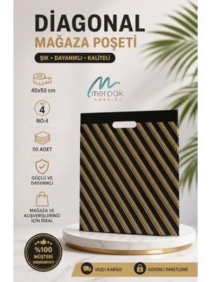 Ertürk Store Çizgili Mağaza Poşeti (No 4) 50 Adet 40X50 cm Çizgili Takviyeli Poşet Diagonal Poşet