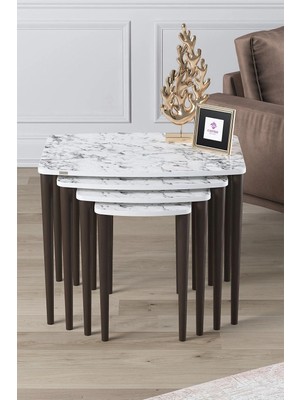 Maison Luré 1.sınıf Mdf 4'lü Zigon Sehpa Takım Beyaz Mermer Desen