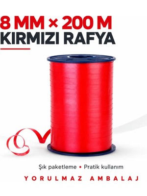 Yorulmaz Ambalaj Rabant ( Rafya ) 8 mm x 200 M Kırmızı
