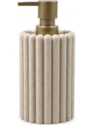 Ertürk Store Krem Renkli Polyresin Sıvı Sabunluk; Modern Çizgili Mat Dokulu, Pompalı ve Doldurulabilir