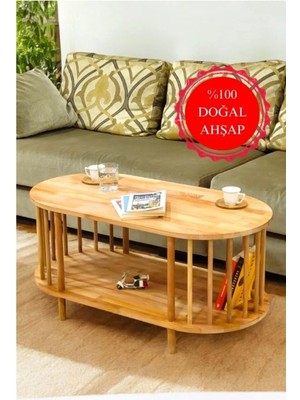 Maison Luré Lüx Natural Ahşap Orta Sehpa Ahşap Sehpa Iki Raflı Sehpa Dekoratif Sehpa Ga