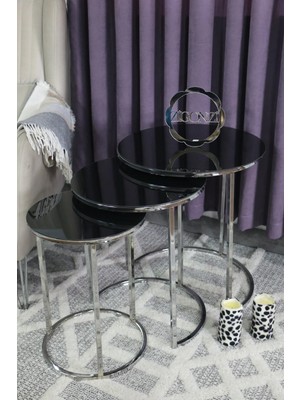 Maison Luré Gümüş Metal Üçlü Zigon Sehpa