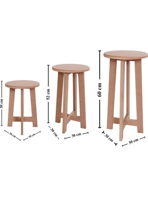 Maison Luré Boyanabilir Ahşap Mdf Yuvarlak 3' Lü Tabure Seti Zigon