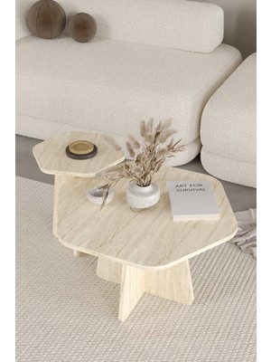 Maison Luré Hexa 2 Li Orta Sehpa Seti, Bohem Yan Sehpa, Iskandinav Stili 72 cm