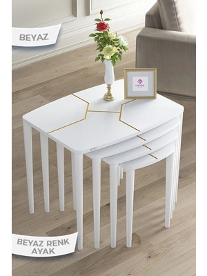 Maison Luré 1.sınıf Mdf Üst Kalite Beyaz 4lü Zigon Sehpa Takımı