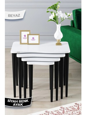 Maison Luré 1.sınıf Mdf Lake Boya Beyaz 4lü Zigon Sehpa Takımı