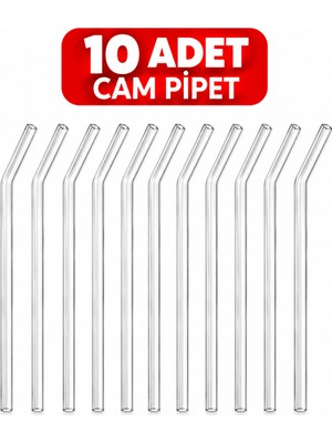 Cina Max 10 Adet Şeffaf Cam Pipet Bükümlü Yeniden Kullanılabilir Içme Pipeti Soğuk Kahve Meşrubat Pipeti