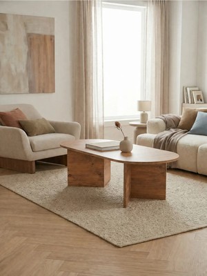 Maison Luré Modern Oval Orta Sehpa Minimal Ahşap Salon Sehpası