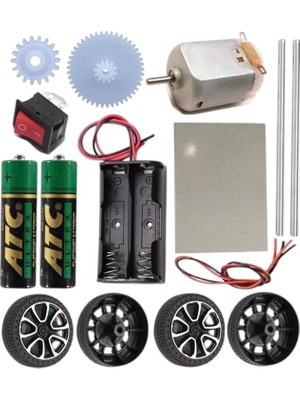 Ertürk Store Oyuncak Araba Yapım Seti 1 Paket Plastik Tekerlek Deney Için 2 Adet Metal Şaft Proje Deney Seti Dc Motor Çark Dişli Okul