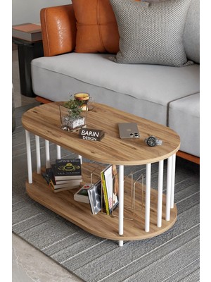 Maison Luré Modern Oval Çift Katlı Metal Ayaklı Orta Sehpa