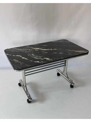 Maison Luré Mermer Desenli Tekerlekli Orta Sehpa Metal Masa