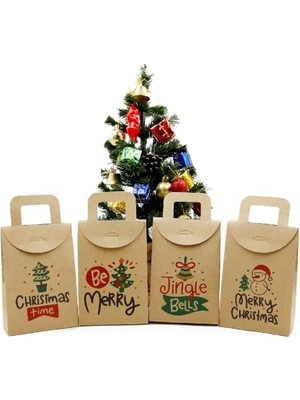 Ertürk Store 10X15 Noel ve Yılbaşı Temalı Kraft Hediye Kutusu Seti, 4 Adet, 10X15 Cm, Çift Taraflı Baskılı, M4