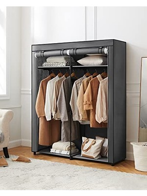 Songmıcs RYG02GY Elbise Dolabı, 2 Elbise Askılı Gardırop, Kıyafet Muhafazası, Kumaş Dolap, Elbise Askısı, Katlanabilir, Giyinme Odası, Yatak Odası, 43 x 140 x 174 Cm, Gri