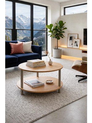 Maison Luré Modern Iki Katlı Yuvarlak Orta Sehpa Raflı Kullanışlı