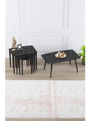 Maison Luré Mdf 1.sınıf Zigon ve Orta Sehpa Takımı Siyah Mermer Desenli
