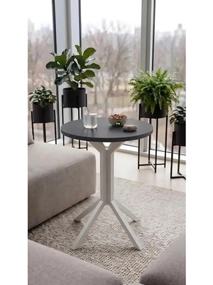 Maison Luré Yıldız Yuvarlak Antrasit Gri 50 cm Balkon Masası Yan Sehpa Mutfak Orta Sehpa