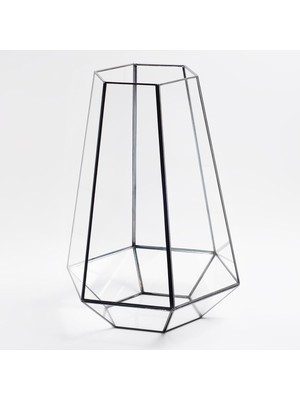 Tr 34X26X26CM Siyah Geometrik Teraryum Cam Fanus Mumluk Yapımı Dekoratif