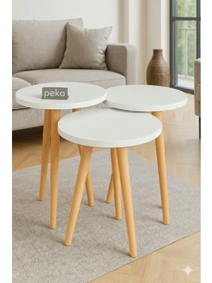 Maison Luré Zigon Sehpa Doğal Kayın Ağacı Ahşap Ayaklı 3’lü Set