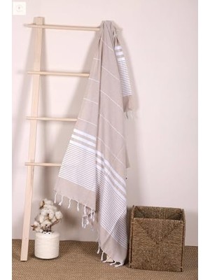 Ertürk Store Çizgili %100 Pamuk Soft Peştemal Banyo Plaj Havlusu 100X180 cm Bej