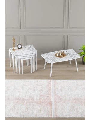 Maison Luré Mdf 1.sınıf Zigon ve Orta Sehpa Takımı Beyaz Mermer Desenli