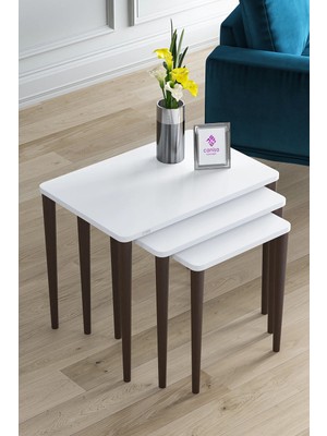 Maison Luré 1.sınıf Mdf ve Lake Boya Beyaz 3lü Zigon Sehpa Takımı