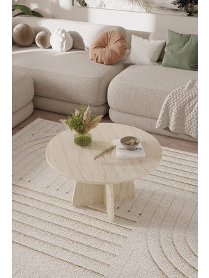Maison Luré Iskandinav Bohem Yuvarlak Orta Sehpa 72 cm Traverten