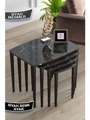 Maison Luré Mdf 1.sınıf Siyah Mermer Desen 4lü Zigon Sehpa Takımı
