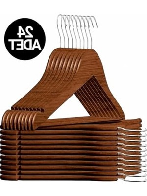24 Adet Ahşap Görünümlü Plastik Elbise Askısı, Şık Tasarım