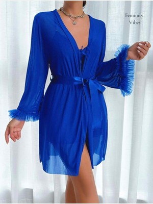 Intive Lingerie Sugar Cool Transparan Tülden Volan Detaylı Mini Gecelik Sabahlık Takım